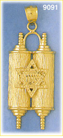 14K Gold Torah With Star Of David Pendant