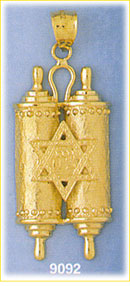14K Gold Torah With Jewish Star Of David Pendant