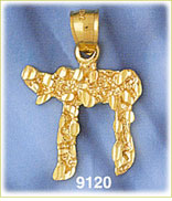 14K Gold Hebrew Jewish Chai Life Nugget Pendant