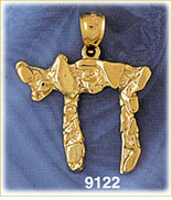14K Gold Hebrew Jewish Nugget Chai Pendant