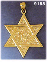 14K Gold Star of David w/Chai Life Pendant