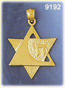 14K Gold Star of David w/Chai Life Pendant