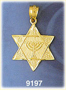 14K Gold Star of David w/Jewish Menorah Charm