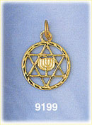 14K Gold Jewish Star of David & Menorah Charm
