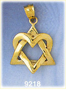 14K Gold Star of David Jewish Star Heart Pendant