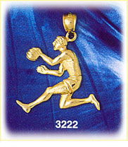 14K Gold Basketball Player Dribbling Basketball Charm