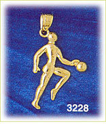 14K Gold Basketball Player Silhouette Dribbling Ball Pendant