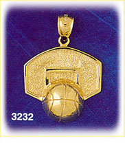 14K Gold Basketball & Backboard Charm