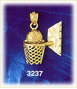 14K Gold Basketball In Basket Backboard Charm