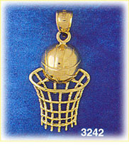 14K Gold Basketball Nothing But Net Charm