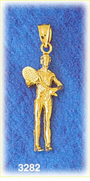 14K Gold 3D Tennis Player Charm