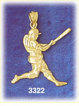 14K Gold Textured Baseball Batter Swinging Bat Charm