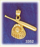 14K Gold Baseball Bat & Ball In Glove Charm