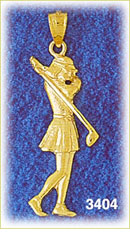 14K Gold Female Golf Player Charm