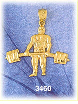 14K Gold Bodybuilder Pumping Iron Charm