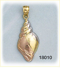 14K Gold Tri Color Conch Shell Charm