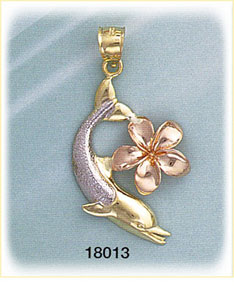14K Tri Color Gold Dolphin Charm