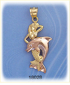 14K Gold Tri Color Dolphin Mermaid Charm