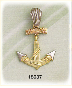 14Kt Tri Color Gold Anchor Charm Pendant