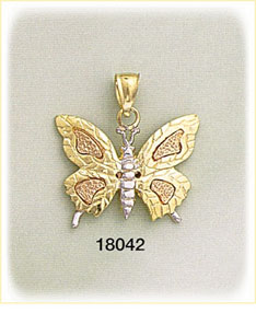 14K Tri Color Gold Butterfly Charm