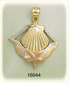 14K Tri Color Gold Shell in a Ship Charm