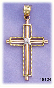 14K Tri Color Gold Cross Charm