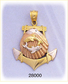14K Gold Tri Color Anchor Charm