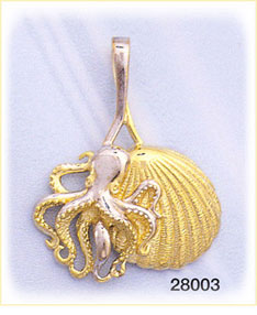 14K Two Color Gold Octopus Charm