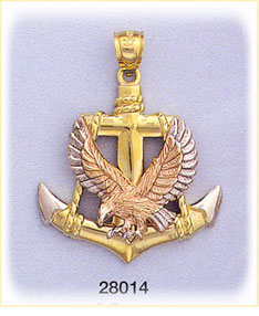 14K Tri Color Gold Eagle / Anchor Charm