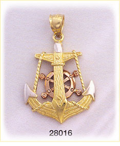 14Kt Tri Color Gold Anchor Charm