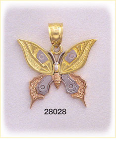 14Kt Tri Color Gold Butterfly Charm