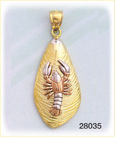 14K Tri Color Gold Lobster Shell Charm