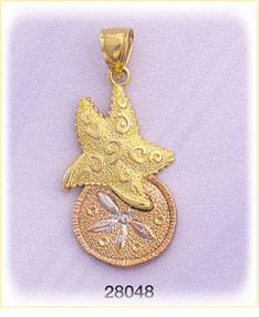 14K Tri Color Gold Starfish / Sand Dollar Charm