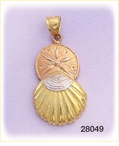 14K Tri Color Gold Shell / Sand Dollar Charm