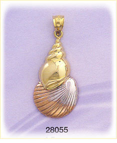 14K Tri Color Gold Sea Shells Charm