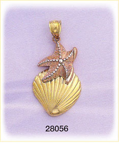 14K Tri Color Gold Sea Shell / Starfish Charm
