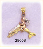 14K Tri Color Gold Dolphin / Angel Charm