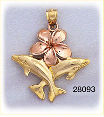 14K Two Color Gold Twin Dolphins Charm