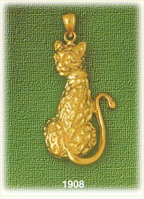 14K Yellow Gold Shabby Cat Charm