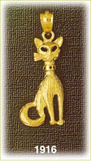 14K Gold Cat w/Collar Charm