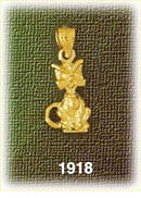 14K Gold Amusing 3D Cat Charm