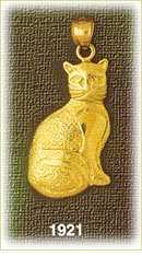 14K Gold Textured Cat Charm