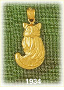 14K Gold Bushy Tailed Cat Charm