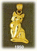 14K Gold Polished Cat Charm