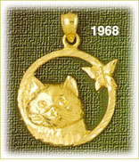 14K Gold Cat w/Butterfly Charm