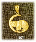 14K Gold Crescent w/Cat Charm