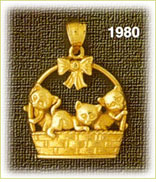 14K Gold Kittens In Basket Charm