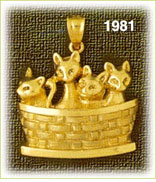 14K Gold Basket Of Kittens Charm