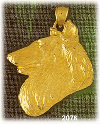 14K Gold Collie Head Charm