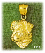 14K Gold Detailed Dog Face Charm